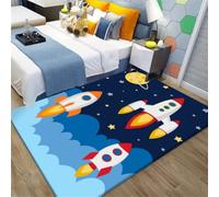 Judy1980 Tapis pour Enfants Univers de Bande Dessinée Planète Astronaute Tapis de Salon Antidérapant Bleu Noir Tapis Tapis de Lavable (120x160cm)