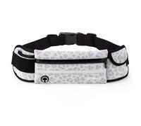 Jueachy Ceintures de course pour femme - Sac banane étanche - Pochette de course à pied - Support de téléphone - Ceinture de sport réglable avec port pour écouteurs - Léopard blanc