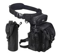 Jueachy multifonctionnel goutte jambe Sac banane, tactique militaire cuisse Hip extérieur Lot pour moto randonnée Voyage Pêche Outil Pochette avec bouteille d'eau amovible Pouch, noir
