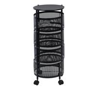 Juebueix Panier rotatif circulaire à 5 niveaux, chariot de rangement de cuisine, grand support de rangement avec roues à 360 degrés, étagère en fil métallique pour fruits et légumes avec couvercle