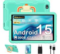 JUEDUR Android 15 Tablette 10 Pouces, 30Go RAM+128Go ROM(TF 1To), Octa-Core, 8000mAH, WiFi 6, 5+8MP, Contrôle Parental, avec EVA Étui de Protection Antichoc, 360° Rolatif Support (Vert Clair)