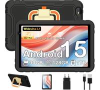 JUEDUR Android 15 Tablette 10 Pouces, 30Go RAM+128Go ROM (TF 1To), Octa-Core, 8000mAH, WiFi 6, 5+8MP, Contrôle Parental, avec EVA Étui de Protection Antichoc, 360° R olatif Support （Noir ）