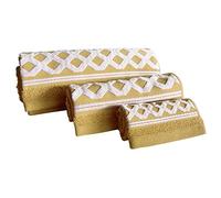 JUEGO DE 3 TOALLAS DE BAÑO DE ALGODÓN DE RIZO 450 GR/M2, DE 50X30; 100X50; 150X100 CM, COLOR MOSTAZA DE LA COLECCIÓN DIAMANTE