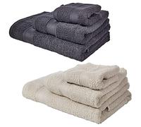 JUEGO DE 6 TOALLAS DE BAÑO: beige y gris: toallas de cortesía 30X50; de lavabo 50X90; de ducha 70X140 cm; 450 gr/m2 100% algodón