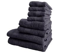 JUEGO DE 8 TOALLAS DE BAÑO: 4 toallas de cortesía 30X50 ; 2 toallas de lavabo 50X90 ; 2 toallas de ducha 70X140CM 450 gr/m2 100% algodón GRIS OSCURO