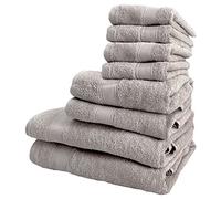 JUEGO DE 8 TOALLAS DE BAÑO: 4 toallas de cortesía 30X50 ; 2 toallas de lavabo 50X90 ; 2 toallas de ducha 70X140CM 450 gr/m2 100% algodón TOPO