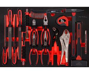 Juego de alicates, martillos y cinceles en inserto de gomaespuma, 17 pzs