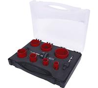 Juego de coronas de corte para instalaciones sanitarias en casete de plástico, 9 pzs.