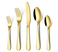 Juego de cubiertos dorados de 20 piezas, cubiertos ENLOY de acero inoxidable para 4 personas, resistente, apto para lavavajillas, con cuchillo, tenedor y cuchara pulidos a espejo para restaurante