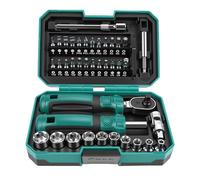 Juego de destornilladores de llave de tubo de trinquete de acero CRV premium de 39 piezas, 10 vasos de 4 a 13 mm, 24 puntas, mango magnético con barra de extensión, kit de