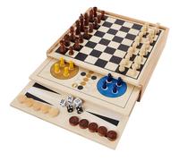 Juegoal Ensemble de jeu de société 7 en 1 en bois pour enfants et adultes, ensemble de table classique et portable (échecs, dames, dames chinoises, backgammon, parcheesi, serpents et échelles, Tic Tac