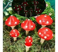 Juegoal Lot de 6 Statues de Champignons Miniatures pour Jardin féérique, Figurines en résine phosphorescentes, Mini Champignons Rouges, Accessoires d'art pour Jardin, Cour, décoration de pelouse