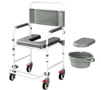 JUENSYO Chaise Percée à Roulettes pour Bain et Douche,Capacité de Charge 120 kg,Inclut un Seau pour Personnes âgées et Handicapées