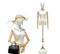 Jueraori Mannequin Buste Femme, 140 cm - 208 cm Réglable en Hauteur Mannequins Buste avec Base en Métal, Modèle Femme avec Bras et Boigts en Bois, pour la Présentation Vêtements