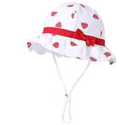 Jueshanzj Chapeau de soleil pour bébé fille en coton avec mentonnière réglable UPF 50+ imprimé cerise, Fraise blanche, 2-5 ans
