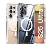 JUESHITUO Coque pour Samsung Galaxy S25 Ultra avec 1*Protecteur D'écran, 1*Film pour Lentille[Top N56 Strong Magnets][Norme Militaire] Anti-Rayures Anti-Traces Anti-jaunissement Case, Transparent
