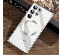 JUESHITUO Coque Samsung Galaxy S24 Ultra Compatible avec MagSafe [Top N56 Aimants Puissants] (avec Protection Complète de l'appareil Photo) Magnétique Coque Samsung S24 Ultra Femme - Titane Argent