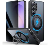 JUESHITUO Support Rotatif à 360° Coque pour Samsung Galaxy S26 Ultra avec Verre Trempé Anti-Espion, [Invisible Stand] [Norme Militaire] Anti-Jaune Antichocs Antirayures Case Noir