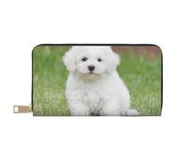 JUEXDEME Bichon Frise Dog Long Pochette en simili cuir Chic Élégant Portefeuille pour femme moderne Grande capacité Porte-cartes et poches de rangement Sac à main durable pour voyage quotidien, blanc,