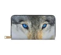 JUEXDEME Blue Eyes Wolf Long portefeuille en similicuir chic et élégant pour femme moderne, grande capacité, porte-cartes et poches de rangement, sac à main durable pour voyage quotidien, blanc,