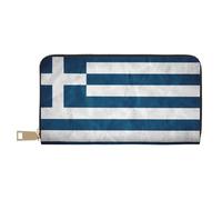 JUEXDEME Portefeuille long en similicuir avec drapeau grec élégant et chic pour femme moderne, grande capacité, porte-cartes et poches de rangement, sac à main durable pour voyage quotidien, blanc,