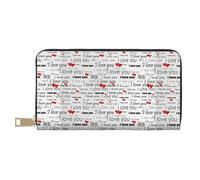 JUEXDEME Portefeuille long en similicuir avec mots « I Love You » avec cœurs - Chic et élégant - Pour femme moderne - Grande capacité - Porte-cartes et poches de rangement - Sac à main durable pour