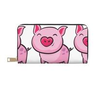 JUEXDEME Smile Pink Pig Long portefeuille en similicuir chic et élégant pour femme moderne, grande capacité, porte-cartes et poches de rangement, sac à main durable pour voyage quotidien, blanc,