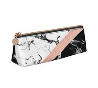 JUEXDEME Trousse à crayons fine en cuir marbré noir et blanc avec poche zippée métallique pour étudiant, bureau, collège, blanc, Taille unique, Bagage à main