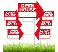 Juexica Lot de 7 panneaux de porte ouverte pour immobilier - 45,7 x 61 cm - En forme de flèche - Panneaux directionnels double face pour agent immobilier - Fournitures d'agent immobilier avec piquets