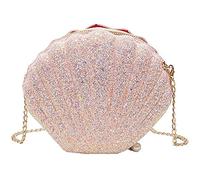 Jufjsfy Femmes Filles Petite Sirène Coquillage Porte-monnaie à bandoulière Paillettes Chaîne Sac de soirée, Rose, Rose,