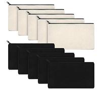 Jufjsfy Lot de 10 trousses à crayons en toile avec fermeture éclair - Vides - Pour les voyages, le bricolage, l'école, Noir et beige.