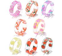 Jufjsfy Lot de 8 bagues fruitées en résine - Jolies bagues en plastique transparent - pour femmes et adolescentes, Résine