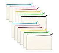 Jufjsfy Paquet de 12 de Maquillage en Toile Vierge, à CosméTiques en Vrac avec Fermeture à GlissièRe Multicolore, Pochette à Crayons en Toile, Artisanat de Bricolage