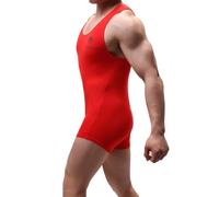 Juflam Body une pièce en coton modal pour homme - Justaucorps de lutte - Justaucorps athlétique - Sous-vêtements de gym, Rouge, M