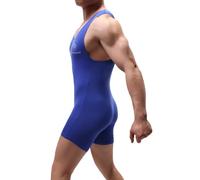 Juflam Combinaison monobloc en coton modal pour homme - Sous-vêtement de sport - Maillot de corps, bleu, L