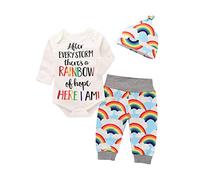 Juflam Nouveau - bébé garçon fille haut + pantalon arc - en - ciel + chapeau trois pièces costume (0-6 mois)