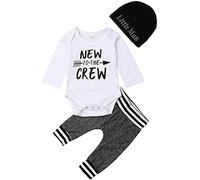 Juflam nouveau bébé garçon vêtements New to The Crew Imprimer haut +pantalons + chapeau 3 ensembles set (Manches longues, 0-6 mois)