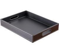 JUGALIADC Plateaux De Service Modernes Plateau Rectangulaire en Cuir PU, Plateau De Rangement De Bureau pour Le Thé, Plateau Noir Simple à La Mode avec Poignée Decoratif Plateau