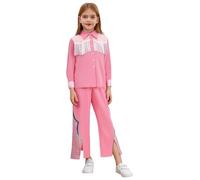 Jugaoge Costume Cowgirl Western Filles Enfants Chemise Brodée de Paillettes Frange Pantalon Flambant Hippie Danse Disco Rose 11-12 ans