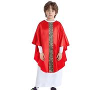 Jugaoge Costume Pape Enfant Unisexe Déguisement Religieux Robe de Pape Vatican Robe Blanche Manches Halloween Carnaval Rouge 5-6 ans