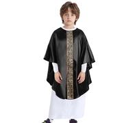 Jugaoge Costume Pape Enfant Unisexe Déguisement Religieux Robe de Pape Vatican Robe Blanche Manches Halloween Carnaval Noir 9-10 ans