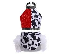 Jugaoge Costumes de Vilaines Fille 2 Pieces Top Crop à Pailleté et Jupe à Plumes Costume 101 Dalmatiens Halloween Cosplay Rouge 13-14 ans