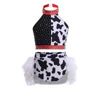 Jugaoge Costumes de Vilaines Fille 2 Pieces Top Crop à Pailleté et Jupe à Plumes Costume 101 Dalmatiens Halloween Cosplay Noir 13-14 ans