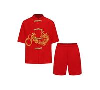 Jugaoge Costumes Traditionnels Chinois Garçons Filles Tenues Tang Broderie de Dragon Chemise de Dragon et Short Enfants Red E 7-8 ans