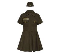 Jugaoge Déguisement Agent Secret Enfant Fille Ensemble Policier Robe Manches Courtes avec Casquette Police Fête Cosplay armée Verte 8-10 Ans