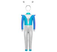 Jugaoge Déguisement Alien Extraterrestre Fille Combinaison Intégrale Brillant Métallique avec Serre-Tête Costume Espace Enfant Argent 5-6 ans