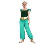 Jugaoge Deguisement Arabes Princesse Filles Combinaison Jumpsuit Indien Orientale Enfants Costume Belly Dance Fête Halloween Carnaval Vert 5-6 ans