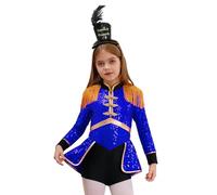 Jugaoge Déguisement Cirque Ringmaster Enfant Fille Body Combinaison Magicien Robe Danse Soirée avec Bandeau Carnaval Halloween Bleu 11-12 ans
