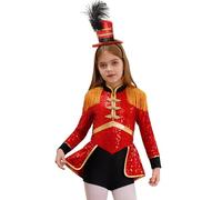 Jugaoge Déguisement Cirque Ringmaster Enfant Fille Body Combinaison Magicien Robe Danse Soirée avec Bandeau Carnaval Halloween Rouge 11-12 ans