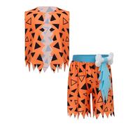 Jugaoge Déguisement des Caverne Enfant Garçon Gilet Préhistorique et Short de Tribal Tenue Cavernicola Carnaval Halloween Fête Orange 9-10 ans